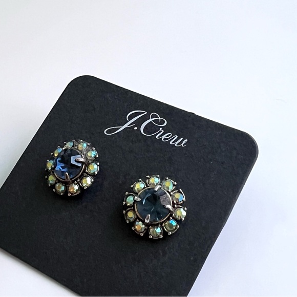J. Crew Crystal Rhinestone Sapphire Stud Earrings - Picture 1 of 5